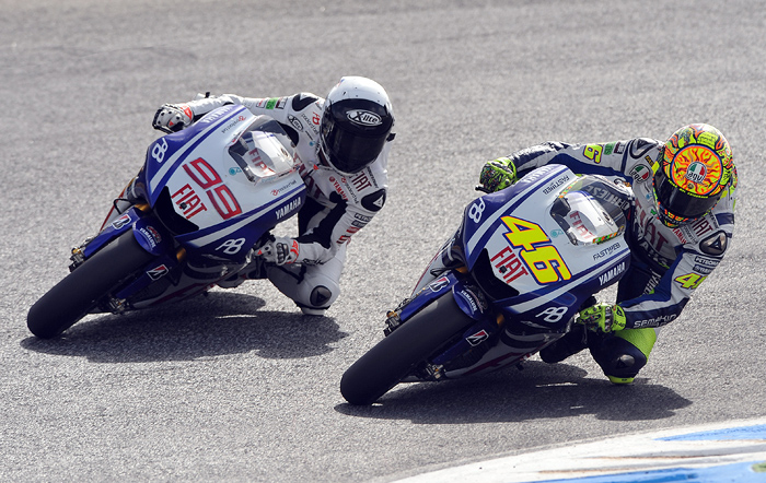 Jorge Lorenzo, Valentino Rossi action photo