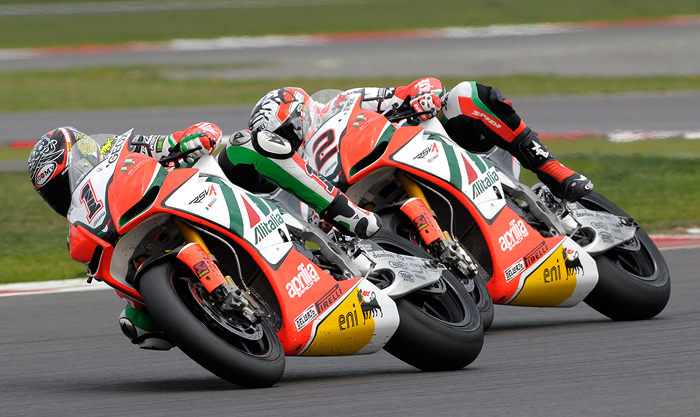 Max Biaggi, Leon Camier Aprilia Silverstone World Superbike