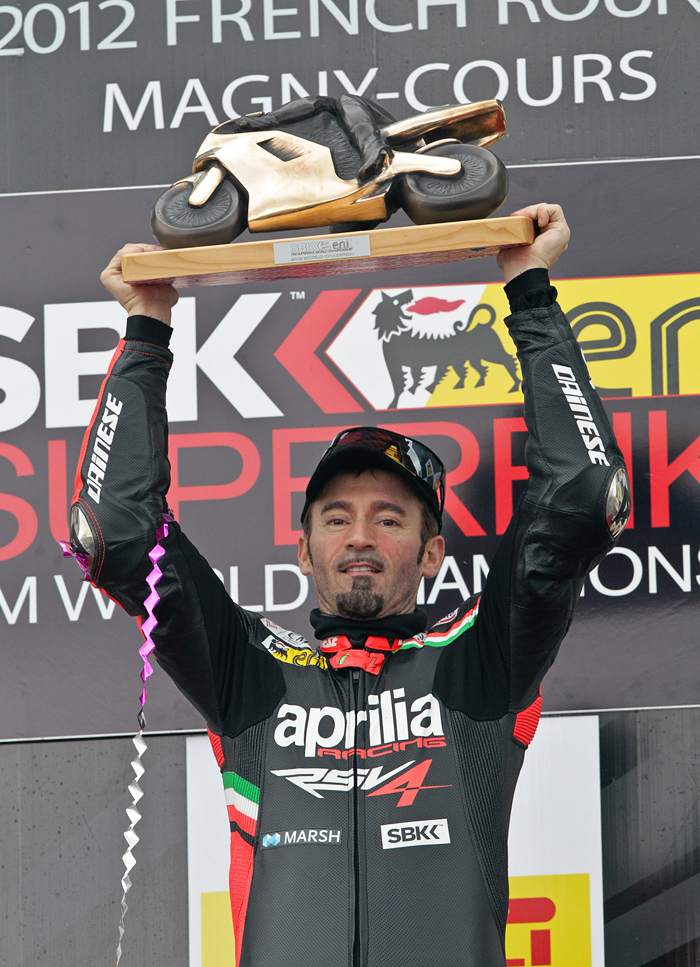 SBK World Superbike Calendar Kittrn Chrissy Blair, Championship points leader Max Biaggi's Aprilia RSV4.